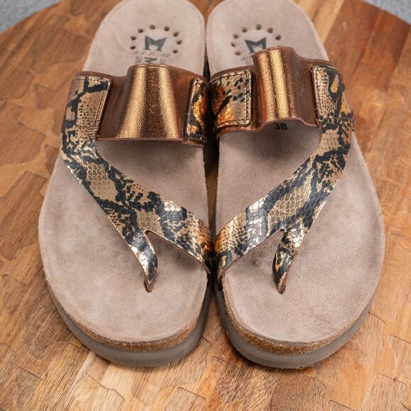 Mephisto Womens Bronze Gold Metallic Toe Thong Leather Sandals Sz 38 /US 8 - Picture 3 of 8
